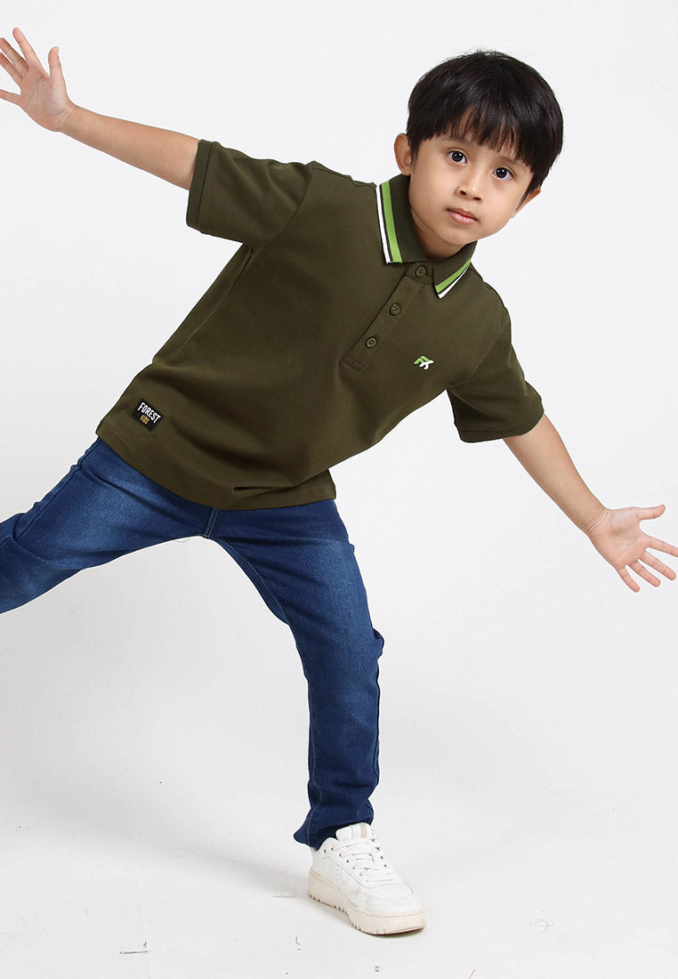 Forest Kids Premium Weight Cotton Stretchable Polo T Shirt Collar Tee | Baju T Shirt Budak Lelaki - FK20112