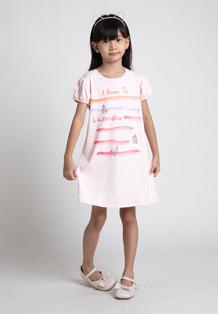 Forest Girl Kids Printed Puff Sleeve Kids Dress | Baju Budak Perempuan Pakaian Dresses - FK820049