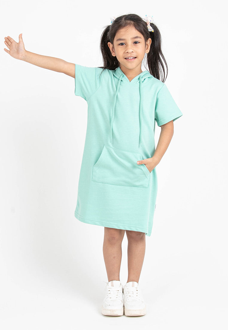 Forest Kids Girl Cotton Terry Short Sleeve Plain Kids Hoodie Dress | FK885027