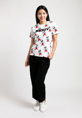 Forest X Disney Mickey Premium Effects Embroidered Fonts Round Neck Tee Women | Baju T shirt Perempuan - FW820026