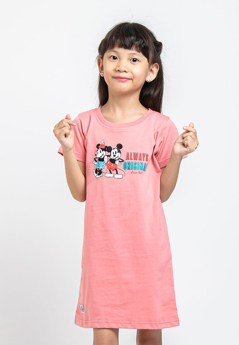 Forest X Disney Girl Printed Short Sleeve Kids Dress | Baju Budak Perempuan Girl Dresses - FWK82005