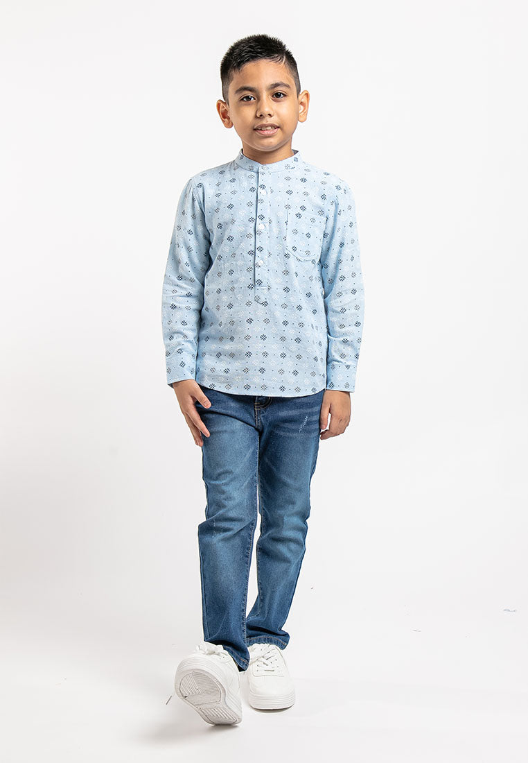 Forest Kids Woven Boy Stand Collar Short Shirt Kids - FK2055