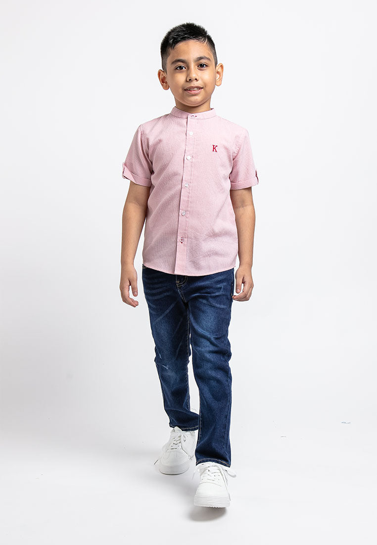 Forest Kids Woven Boy Stand Collar Short Shirt Kids - FK2062