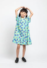 Forest Kids Girl Short Sleeve Kids Full Print Dress | Baju Budak Perempuan Girl Dresses - FK82010