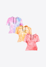 Forest Ladies Stretchable Premium Weight Cotton Tie Dye Cropped Short Sleeve Hoodies - Baju T shirt Perempuan - 822322