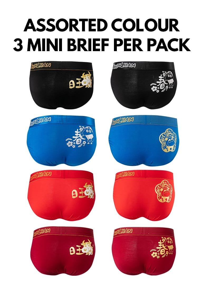 Shinchan Bamboo Spandex Mini Briefs ( 3 Pieces ) Assorted Colours - CUB1005M
