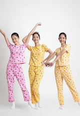 ( 1 Set ) Forest x Disney Ladies 100% Cotton Short Sleeve Long Pants Pyjamas Set - WPD0014