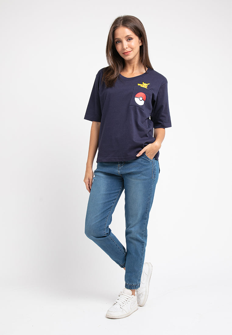 Forest Ladies Pokémon Heavy Weight Cotton Boxy-Cut Pocket Round Neck T Shirt Women | Baju T shirt Perempuan - FP821005