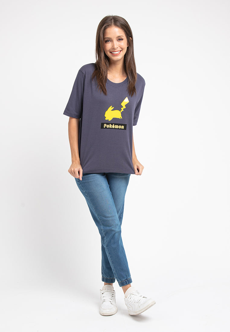 Forest Ladies Pokémon Heavy Weight  Cotton Boxy-Cut Round Neck T Shirt Women | Baju T shirt Perempuan - FP821007