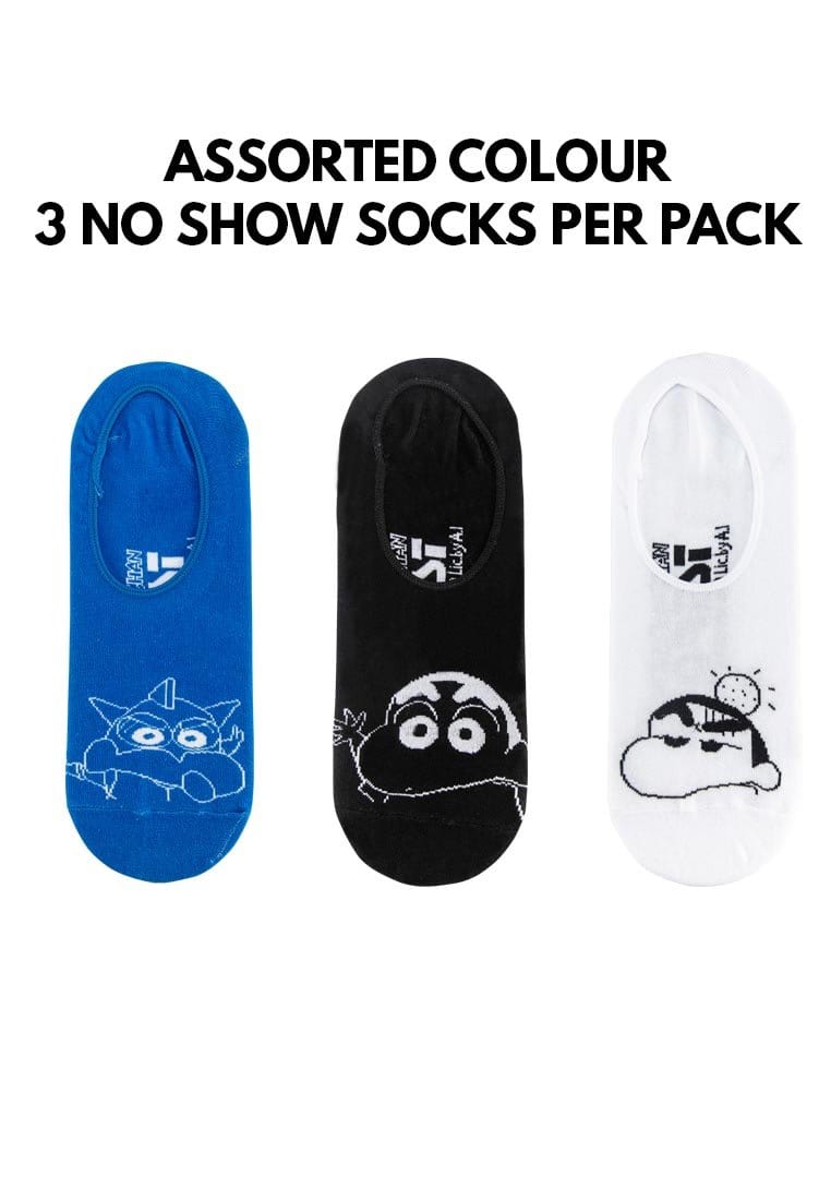 Shinchan Cotton Spandex No Show Socks ( 3 Pair ) Assorted Colours - CSF0004T