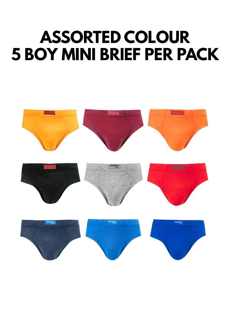 Kids 100% Cotton Boy Mini briefs ( 5 Pieces ) Assorted Colours - FUJ0002M