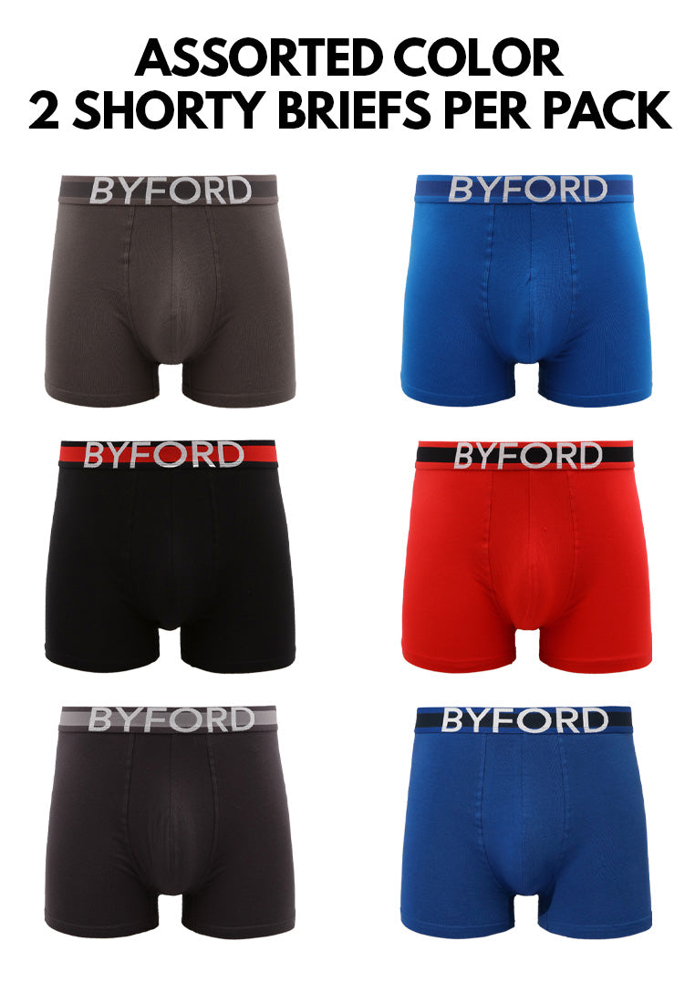(2 Pcs) Byford Teenager Shorty Brief Cotton Spandex Men Underwear Assorted Colours- BUT5232S