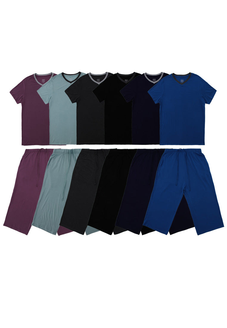 (1 Set) Forest Ladies Nylon Spandex Short Sleeve Three Quarther Bottom Pyjamas - FPL0001SL