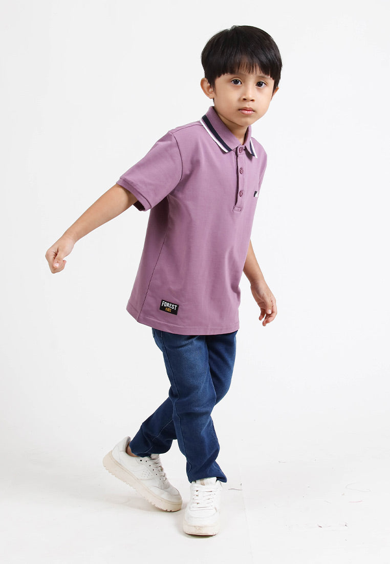 Forest Kids Premium Weight Cotton Stretchable Polo T Shirt Collar Tee | Baju T Shirt Budak Lelaki - FK20112