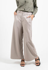 Forest Ladies Elastic Waist Wide Leg Cotton Twill Women Pants | Seluar Perempuan Palazzo - 810545