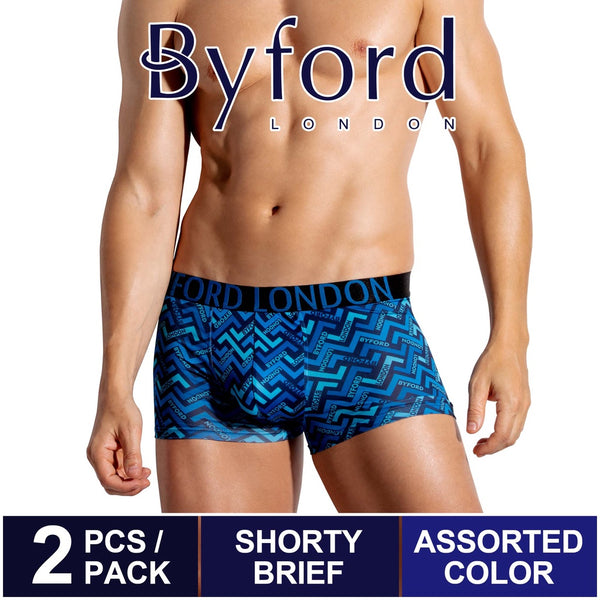 (2 Pcs) Byford Men Shorty Brief MicroFibre Spandex Men Underwear Assorted Colours - BUD5198S
