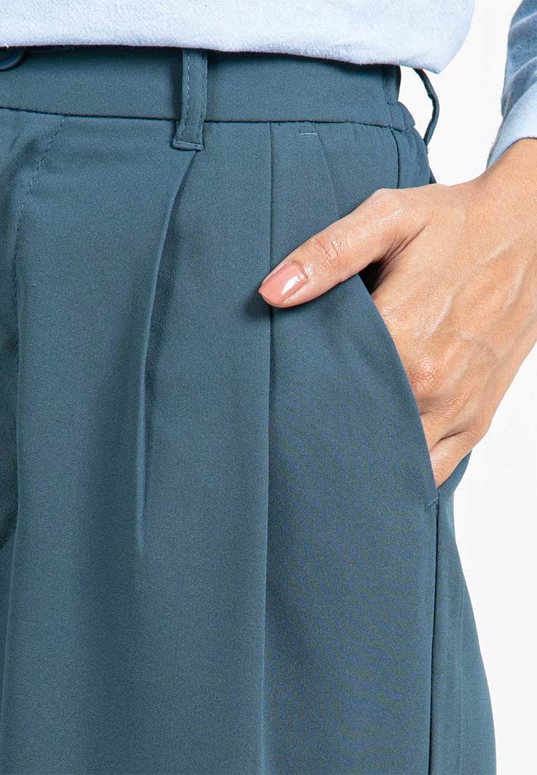 Forest Ladies Elastic Waist Wide Leg Plain Pleated Women Pants | Seluar Perempuan Palazzo - 810521