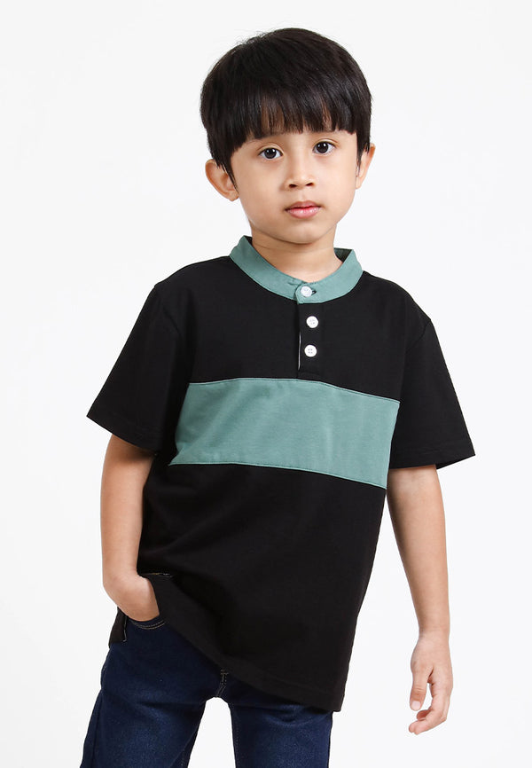 Forest Kids Premium Weight Cotton Stretchable Mandarin Collar T Shirt Men | T Shirt Baju Budak Lelaki - FK20170