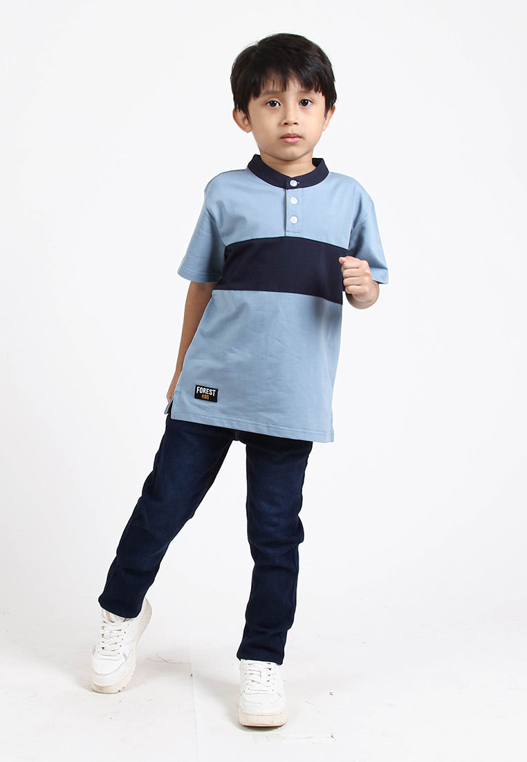 Forest Kids Premium Weight Cotton Stretchable Mandarin Collar T Shirt Men | T Shirt Baju Budak Lelaki - FK20170