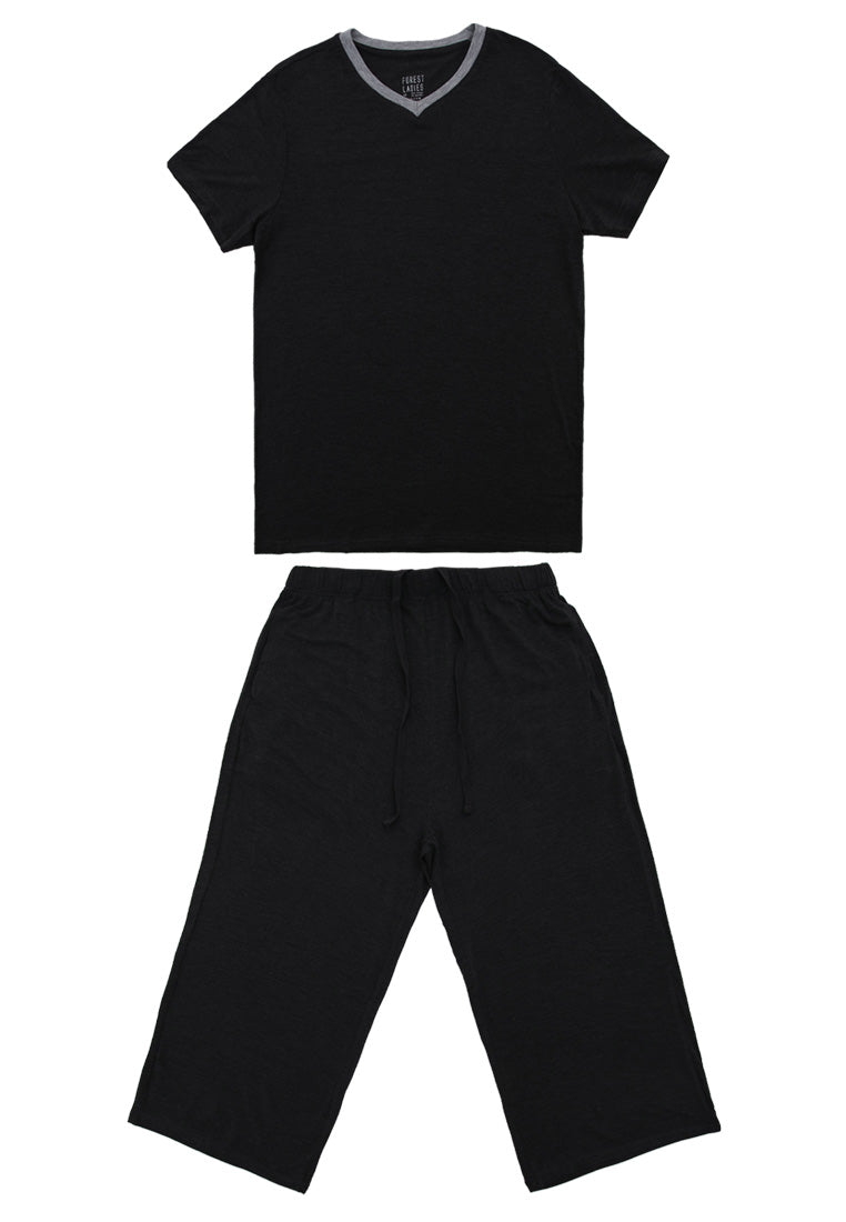 (1 Set) Forest Ladies Nylon Spandex Short Sleeve Three Quarther Bottom Pyjamas - FPL0001SL