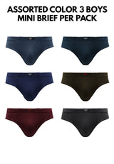 (3 Pcs) Forest Boys Microfibre Spandex Mini Brief Underwear Assorted Colours - FUJ0015M