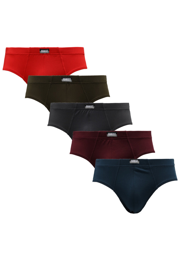 (5 Pcs) Forest Mens Microfibre Spandex Mini Brief Underwear Assorted Colours - FUD0112M