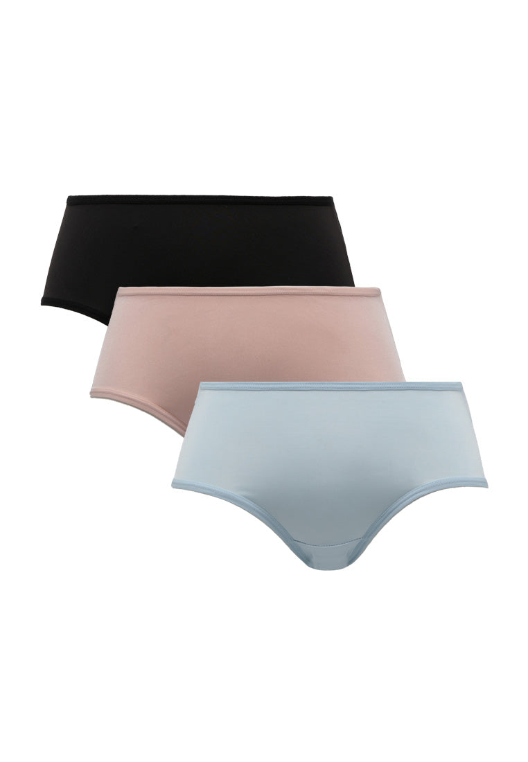 (3 Pcs) Forest Ladies Microfibre Spandex Midi Brief Underwear Assorted Colours - FLD0044D