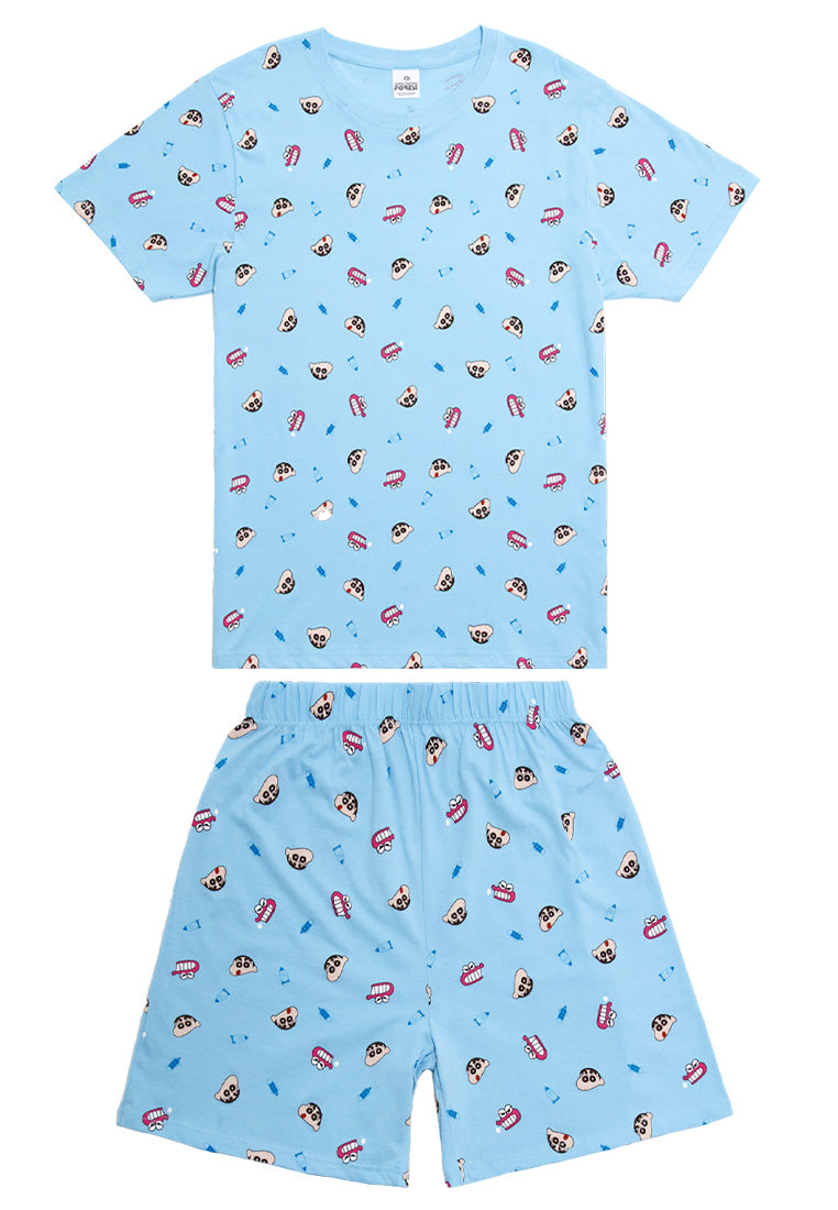 ( 1 Set) Forest x Shinchan Mens 100% Cotton Short Sleeve Short Pants Pyjamas Set - CPD0024