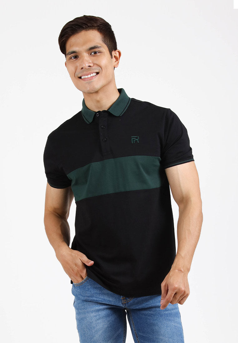 Forest Premium Weight Cotton Stretchable Colour Block Polo T Shirt Men Slim Fit Collar Tee | Baju T Shirt Lelaki - 23715