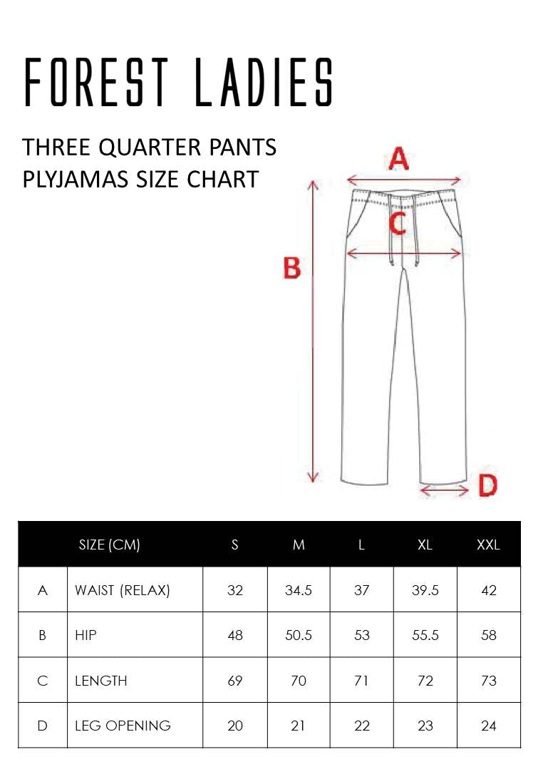 (1 Set) Forest Ladies Nylon Spandex Short Sleeve Three Quarther Bottom Pyjamas - FPL0001SL