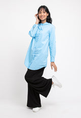 Ladies Woven Long sleeve Mandarin Collar Long Length Shirt - 822017