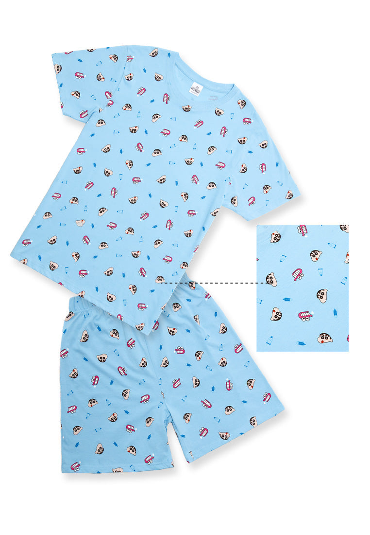 ( 1 Set) Forest x Shinchan Mens 100% Cotton Short Sleeve Short Pants Pyjamas Set - CPD0024