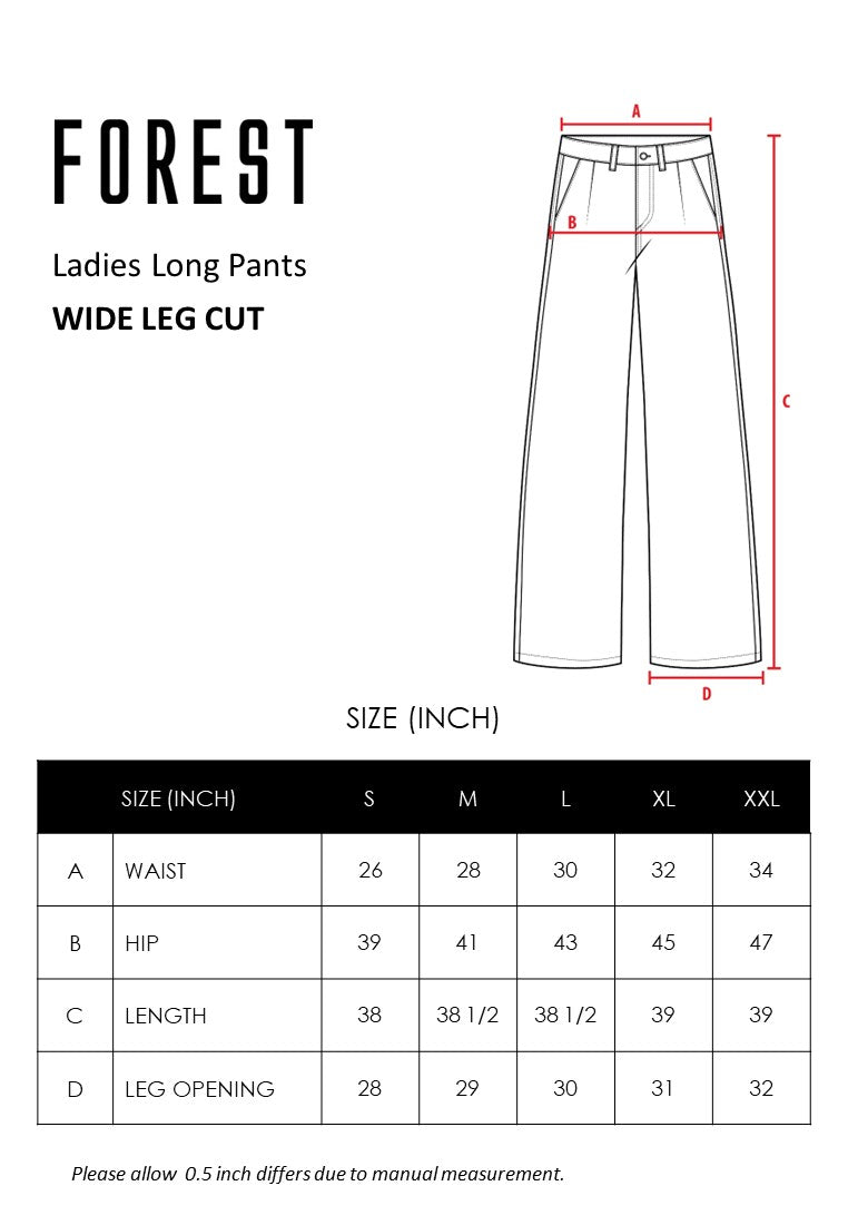 Forest Ladies Elastic Waist Wide Leg Textured Women Pants | Seluar Perempuan Palazzo - 810520