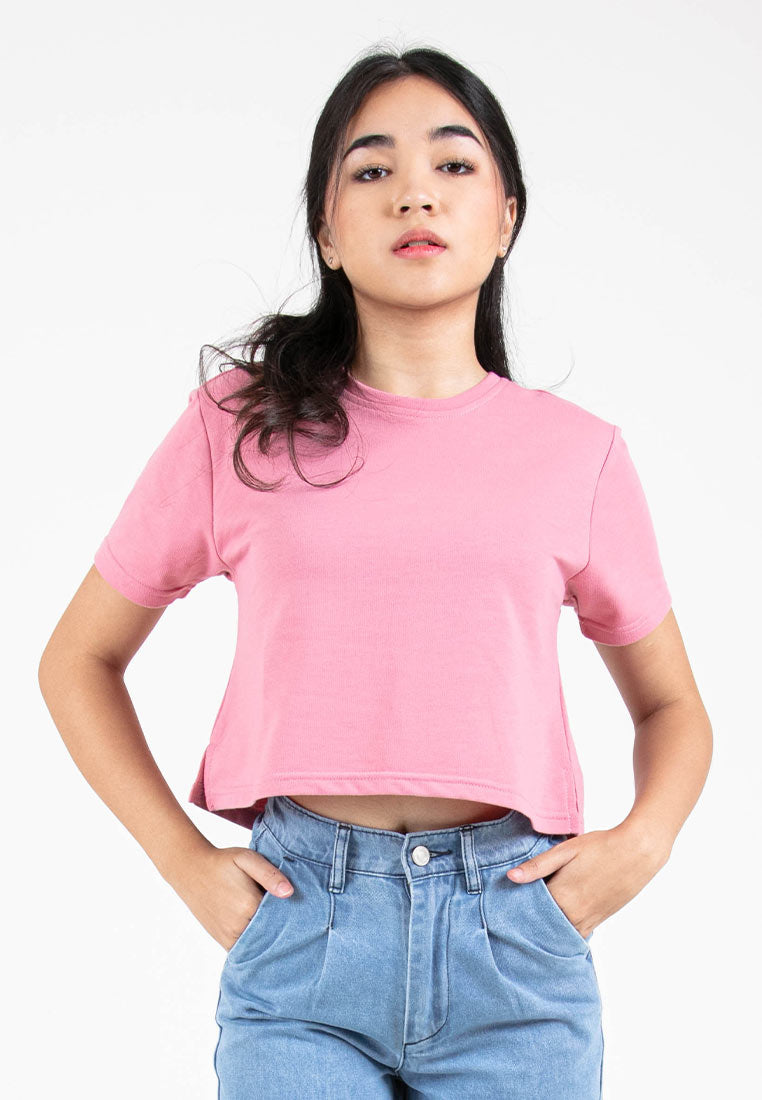 Forest Ladies Round Neck Cotton Terry Boxy Croped Top | Baju T-Shirt Perempuan - 822264