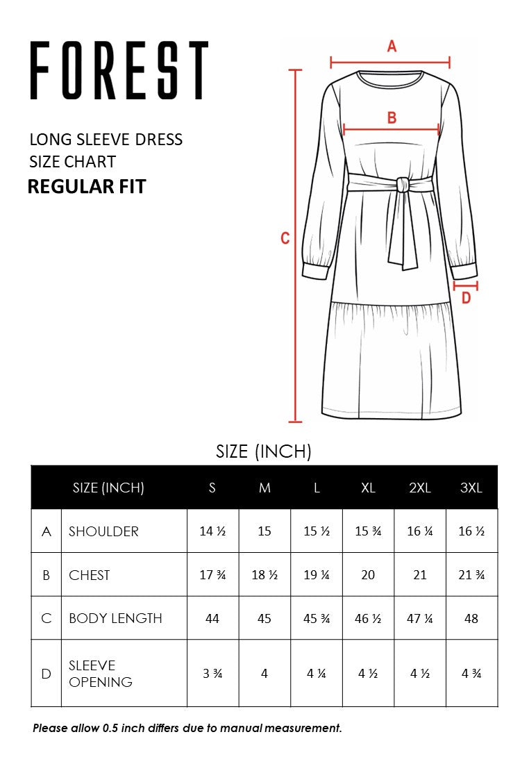 Forest Ladies Long Sleeve Woven Regular Cut Fashion Women Dress | Baju Perempuan Blouse - 822163